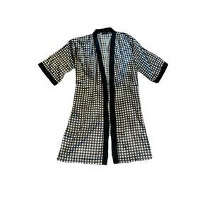 Christian Dior Monsieur Vintage Plaid Robe Black White Red Satin Trim OSZ Mens